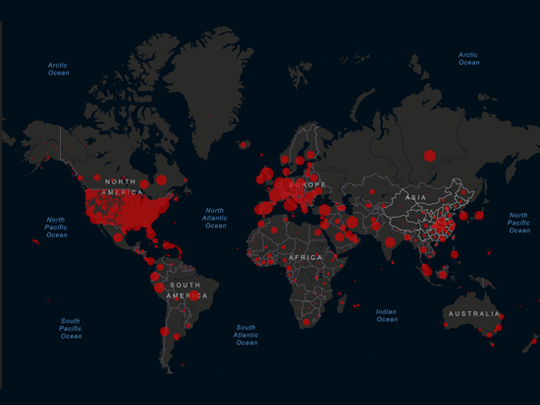 La mappa del mondo aggiornata del coronavirus Covid-19
