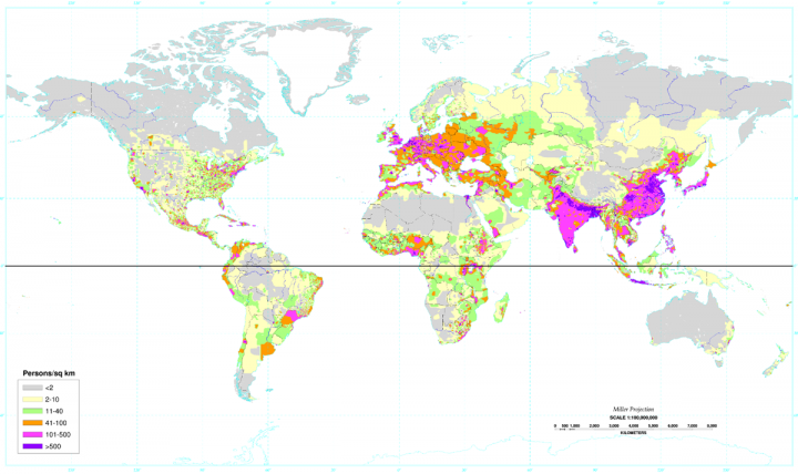 mappa del mondo aree ad alta densità urbana
